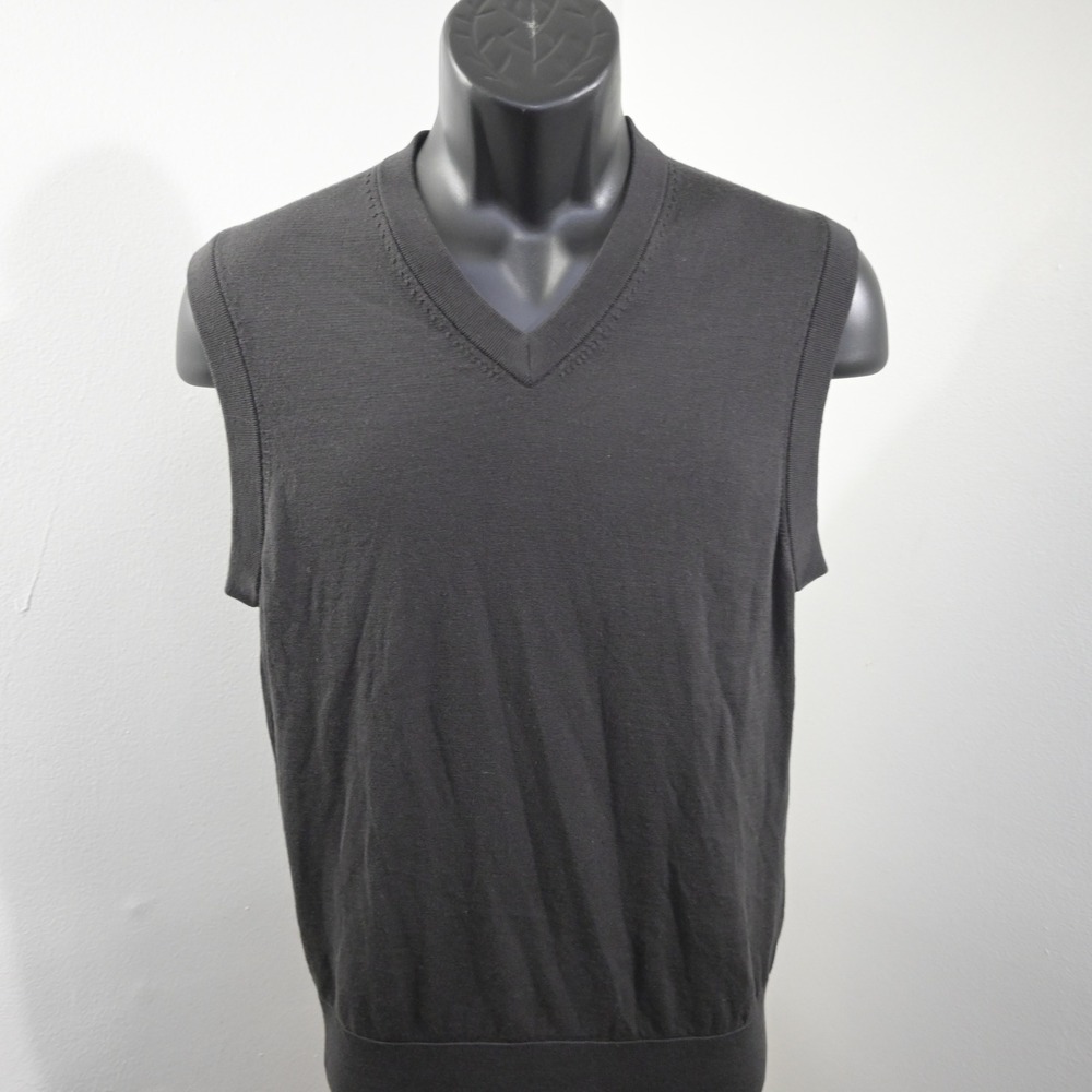 Brooks Brothers Brookstech Merino Sweater Vest Mens S Dark Brown V-Neck Solid